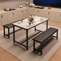 Set tavolo e panche Crevyteg, 3 pezzi, 110,4 × 70 × 76,1 cm, 98 × 27,1 × 47,2 cm, MDF, acciaio, per sala da pranzo e cucina