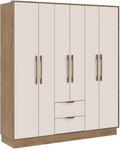 Armadio Vente-unique L162, 6 ante, 2 cassetti, 162 × 46,5 × 182 cm, legno, MDF, Beige