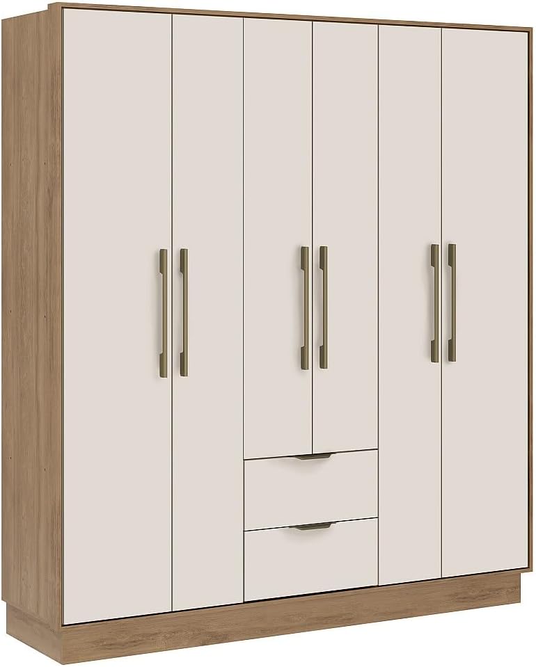 Armadio Vente-unique L162, 6 ante, 2 cassetti, 162 × 46,5 × 182 cm, legno, MDF, Beige