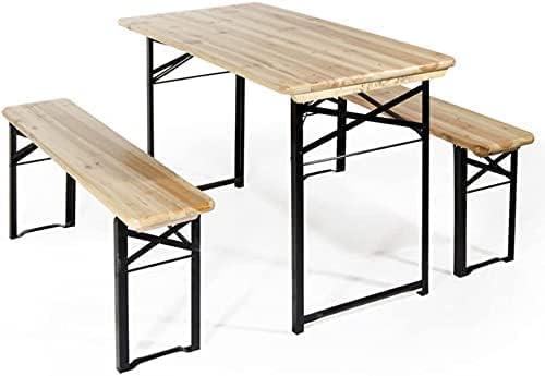 Set tavolo e panche GRD, 120 × 60cm, legno, Naturale, per sala da pranzo e cucina