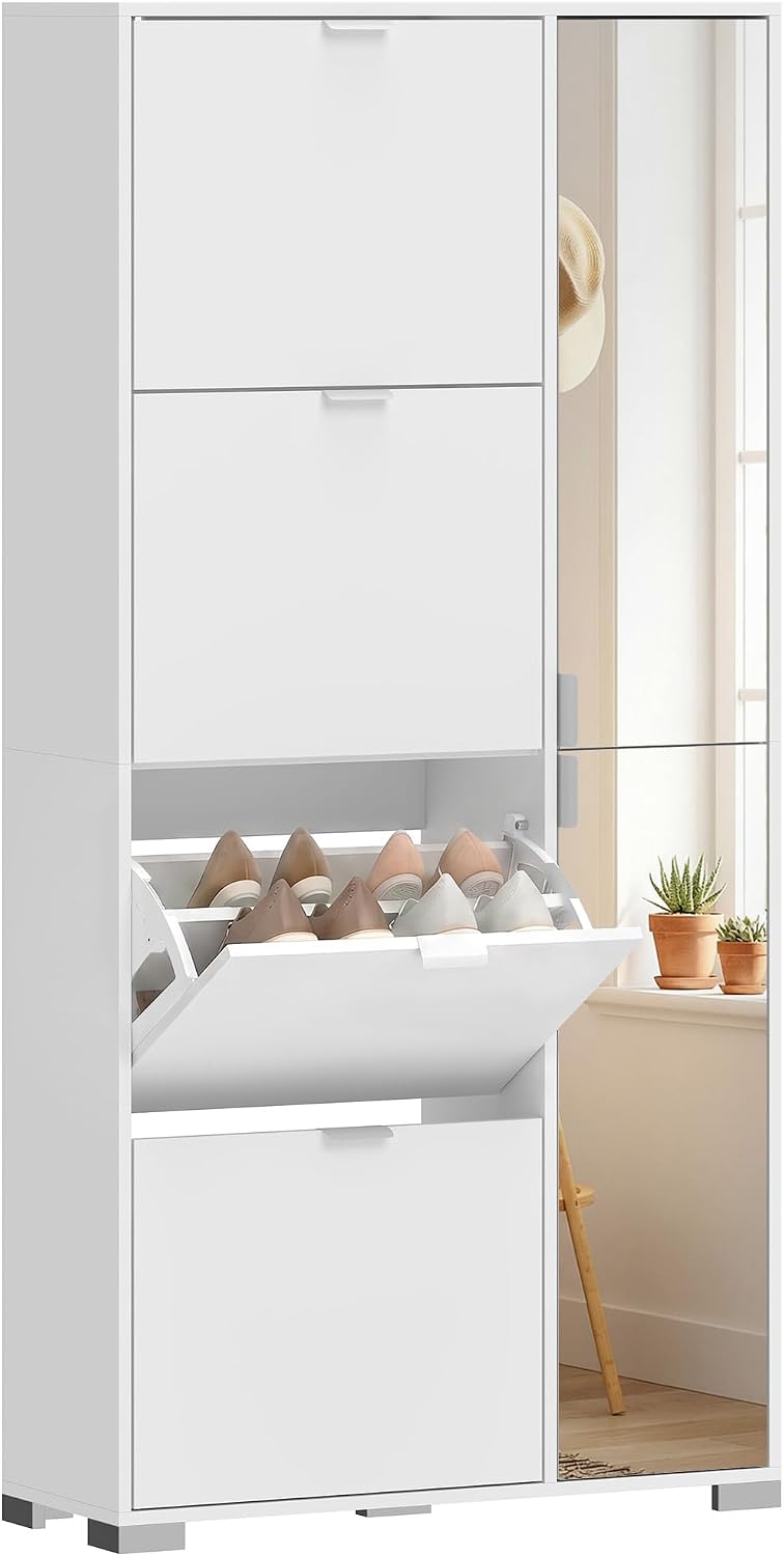 Scarpiera HOMCOM, 82 × 30 × 168 cm, MDF, Bianco, regolabile