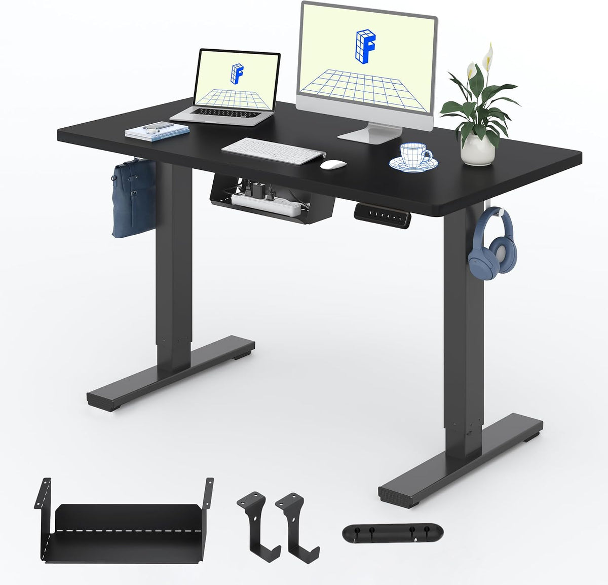 Scrivania FLEXISPOT, acciaio, elettrica, regolabile, per ufficio, Tastiera con Memoria, Con Gancio