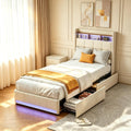 Letto BIYFSDS, 2 cassetti, singolo, 90 × 200 cm, misura 90 × 200, Beige, con contenitore, con rete a doghe, con porta USB, imbottito