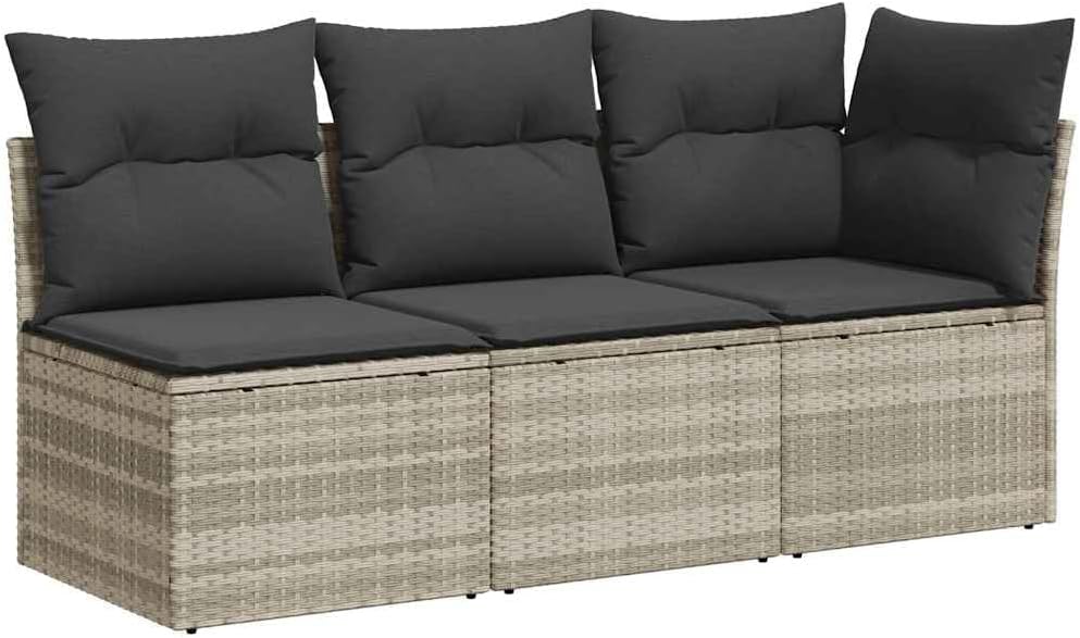 Divano vidaXL, 3 posti, rattan, Grigio chiaro, sfoderabile, per giardino e terrazzo