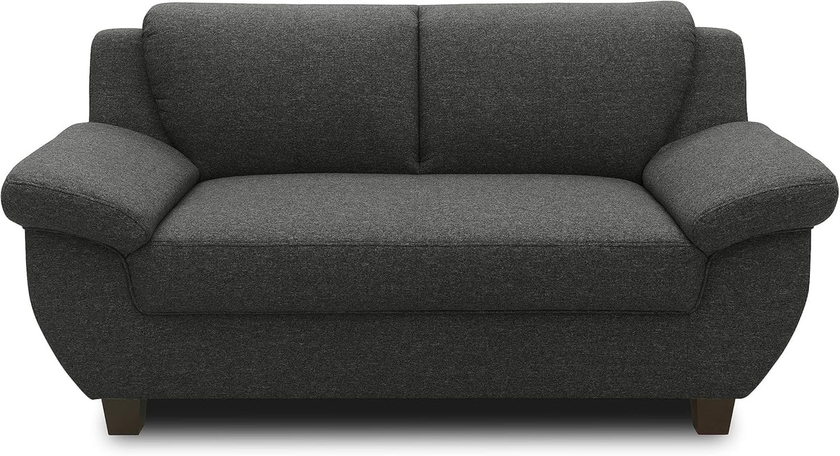 Divano DOMO. collection, 2 pezzi, 2 posti, 91 × 159 × 80 cm, legno, tessuto, Antracite, con poggiatesta, con braccioli, imbottito, per soggiorno