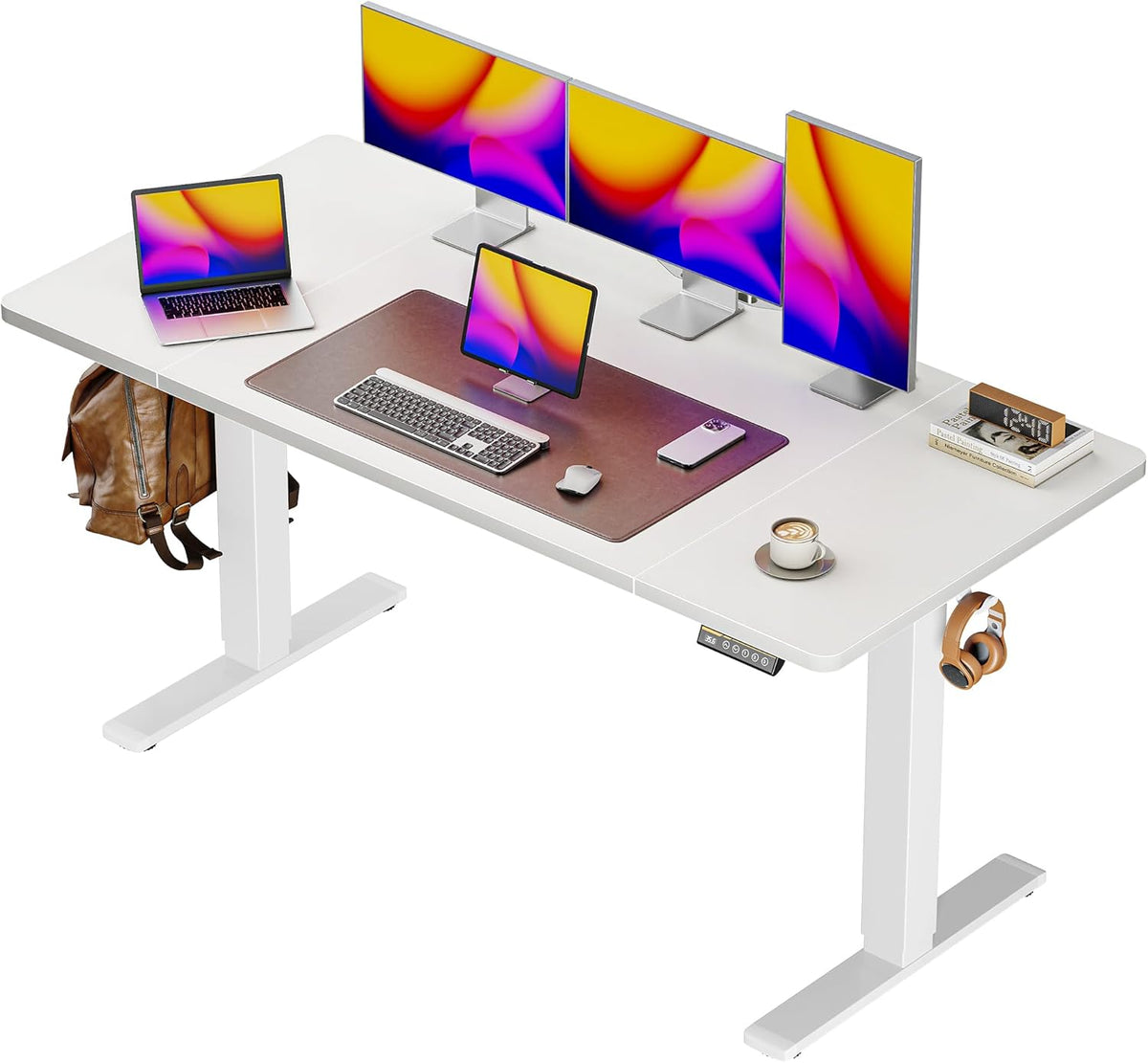 Scrivania Huuger, 55 × 28 cm, Bianco, elettrica, regolabile, per ufficio, 3 altezze preimpostate, per casa e ufficio