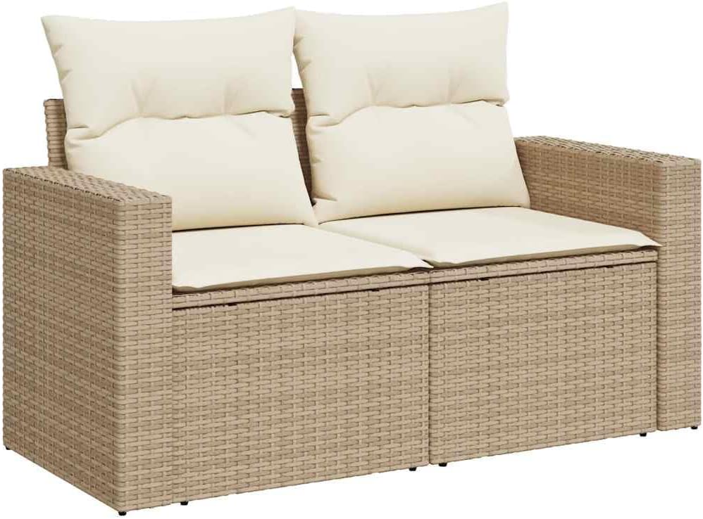Divano vidaXL, 2 posti, rattan, Beige, con braccioli, sfoderabile, per giardino e terrazzo