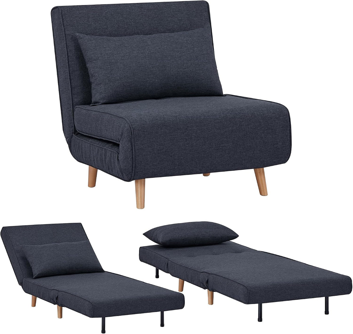 Poltrona letto EVERGREENWEB MATERASSI & BEDS, singolo, legno, tessuto, Grigio scuro, con cuscino, con funzione letto, regolabile, allungabile