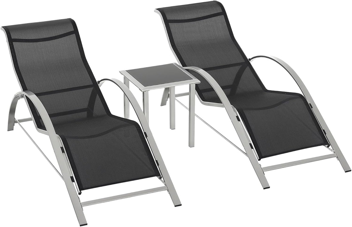 Set da pranzo da giardino Outsunny, vetro, Nero e grigio, per giardino e terrazzo