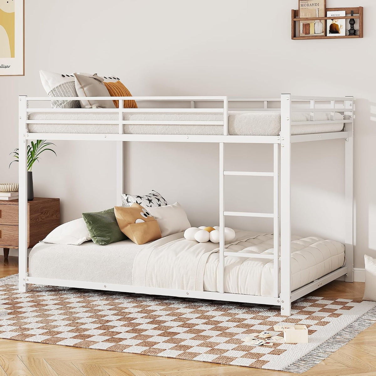 Letto a castello KecDuey, 140 × 200 cm, metallo, Bianco, con rete a doghe, per camera da letto