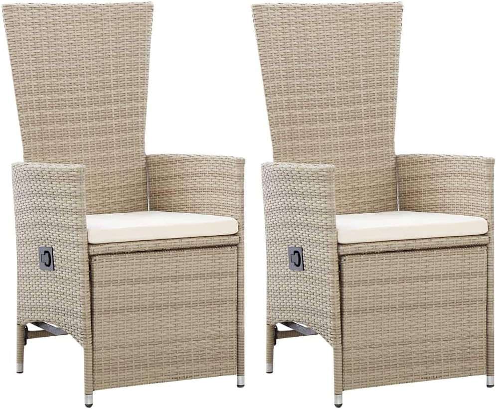 Sedia vidaXL, rattan, Beige, reclinabile, per giardino e terrazzo