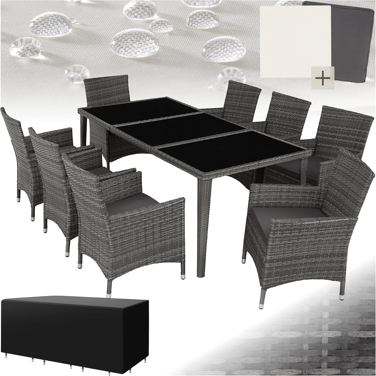 Set di mobili da giardino tectake, 190 × 90 × 75 cm, 59 × 57 × 86 cm, rattan, per giardino e terrazzo