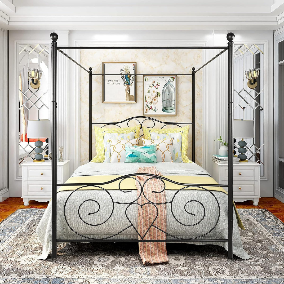Struttura letto HAHRIR, king size, 207 × 152 × 198 cm, acciaio, metallo, Nero, per camera da letto