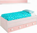 Letto Bricozone, 2 cassetti, 65 × 199 × 96 cm, misura 90 × 190, Bianco, con ruote, per camera da letto