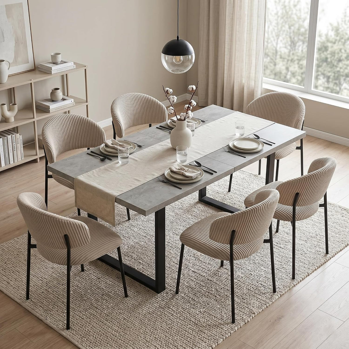 Set da pranzo JIEXI, 6 sedie, 130 × 170 cm, MDF, tessuto, allungabile, per sala da pranzo e cucina