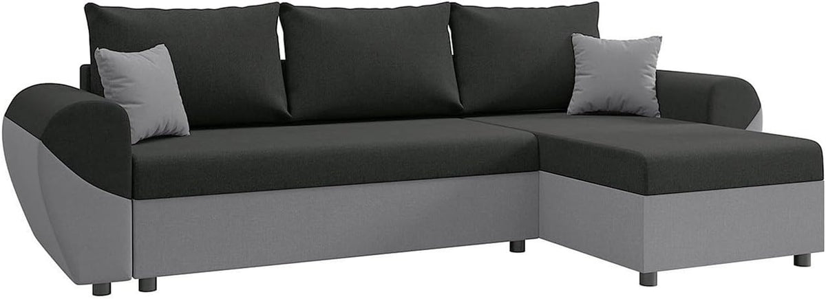 Divano letto Vente-unique, 265 × 139 × 80 cm, tessuto, Nero e grigio, con contenitore, sfoderabile, per soggiorno