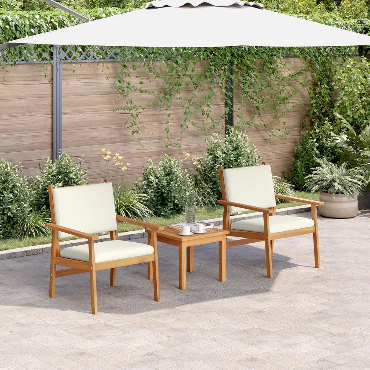 Sedia WEMYUFURN, 2 sedie, legno, Crema, per giardino e terrazzo, rivestimento impermeabile per terrazza e balcone