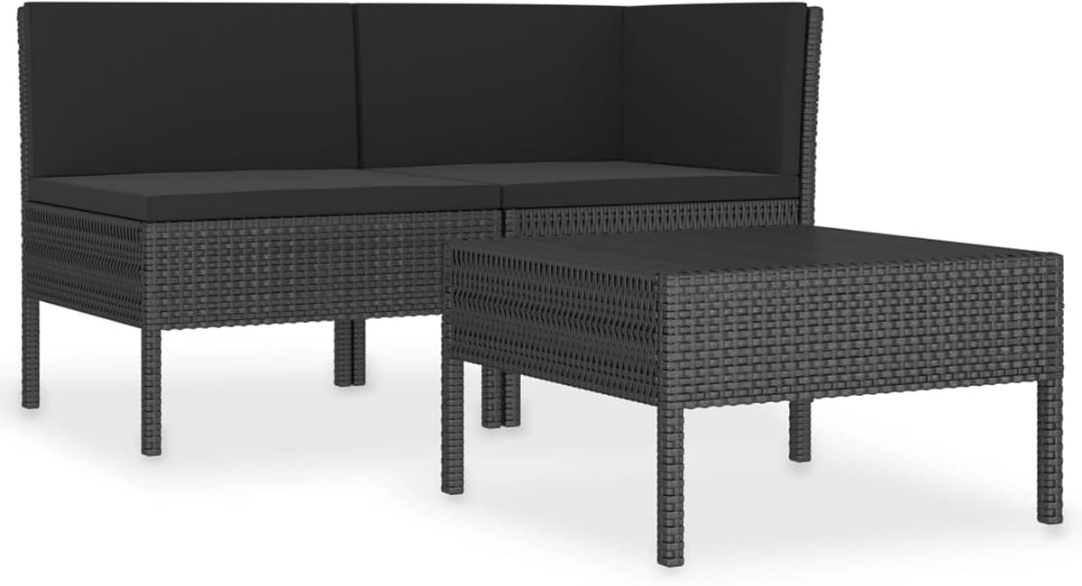 Set di mobili da giardino Tidyard, 3 pezzi, rattan, Nero, per giardino e terrazzo, per esterno