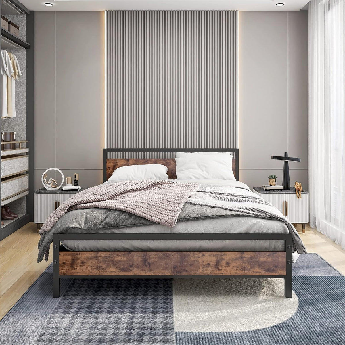 Struttura letto BOFENG, king size, 211 × 154 × 88,5 cm, legno, acciaio, per camera da letto