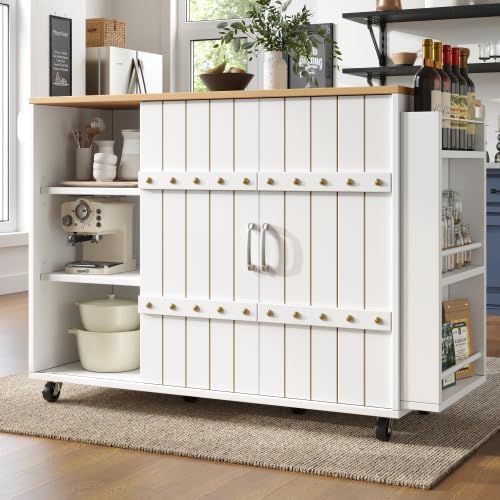 Carrello da cucina Huayz, 2 ante, 3 cassetti, 110 × 42 × 90 cm, MDF, regolabile, pieghevole, con ante scorrevoli, per sala da pranzo e cucina