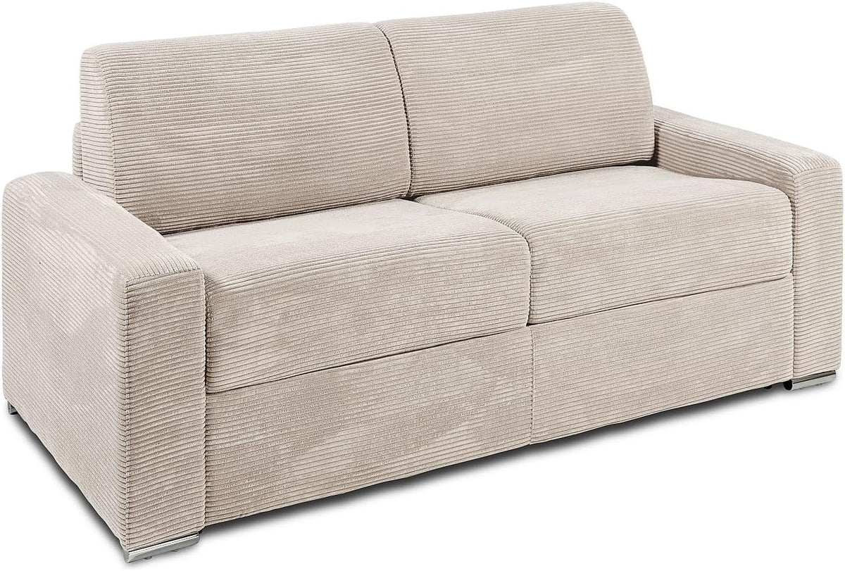 Divano letto Vente-unique CALITO, 3 posti, materasso incluso, velluto, Beige, con funzione letto, con braccioli, per soggiorno