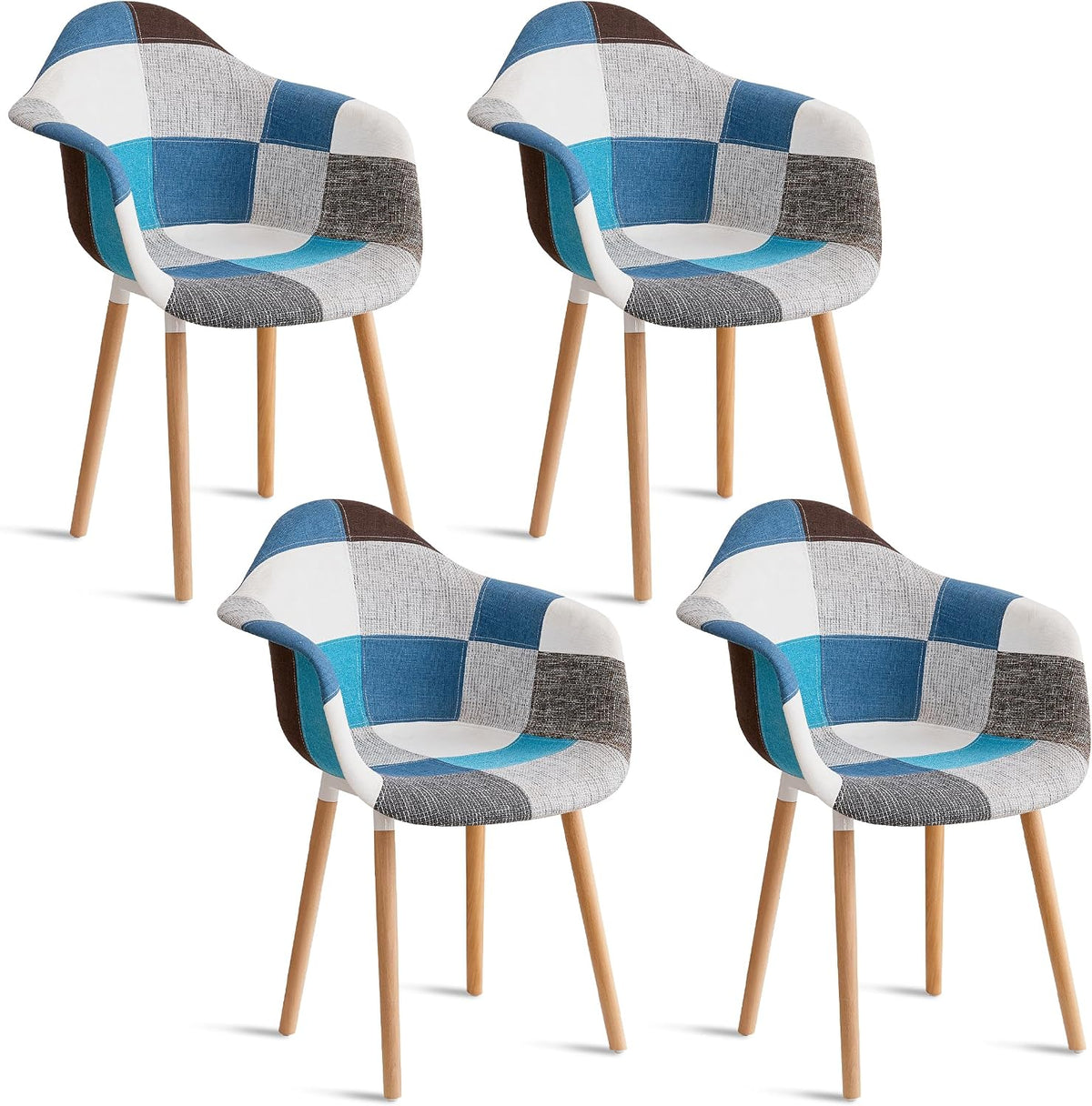 Sedia JZGORC, 4 sedie, legno massello, Blu, per sala da pranzo e cucina, poltrone in stile scandinavo