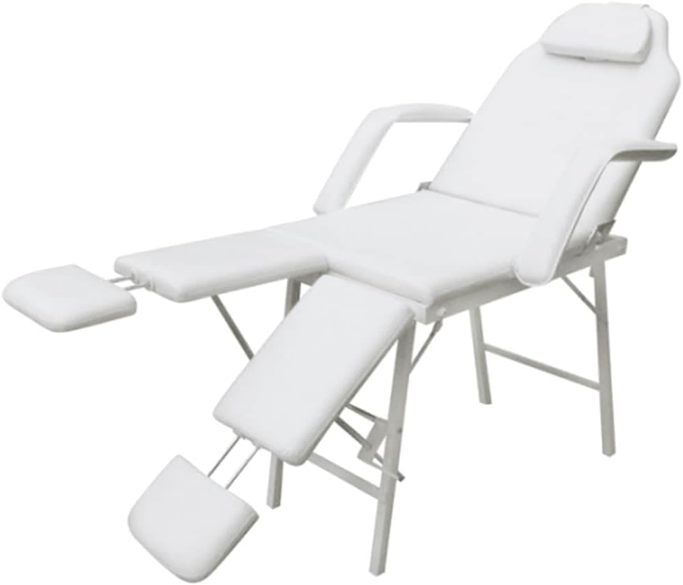 Lettino da viaggio vidaXL, 185 × 78 × 76cm, similpelle, Bianco, con poggiapiedi, con braccioli