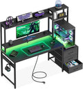 Scrivania Coleshome, 137 × 48 cm, tessuto, con illuminazione LED, per ufficio, Scrivania Gaming con Libreria e Cassetti
