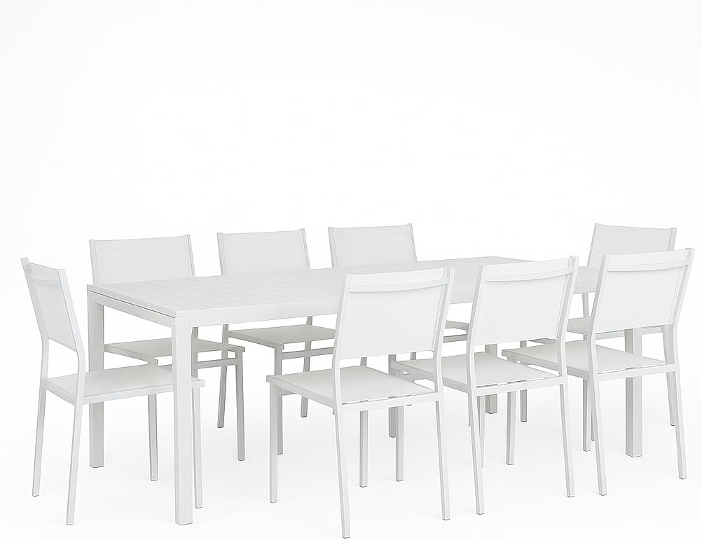Tavolo allungabile Totò Piccinni, 8 sedie, alluminio, Bianco, per giardino e terrazzo