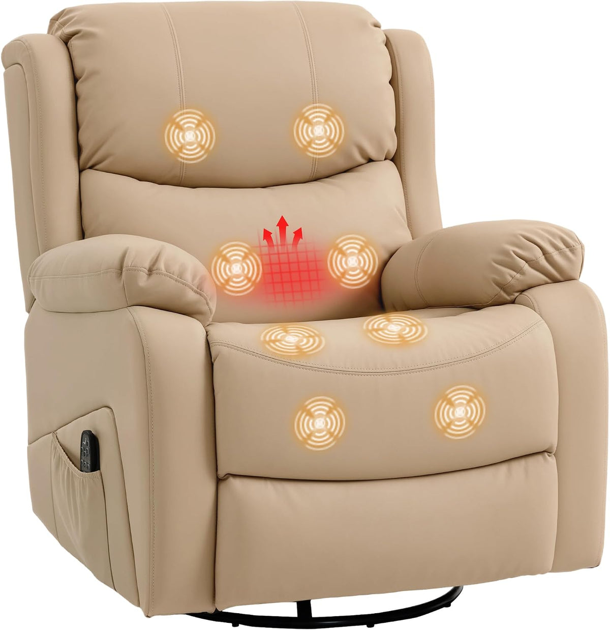 Poltrona reclinabile HOMCOM, pelle, Beige, girevole a 360°, con poggiapiedi, imbottita, per soggiorno