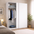 Armadio guardaroba Dmora, 2 ante, 65 × 204 cm, Bianco, con ante scorrevoli, per camera da letto