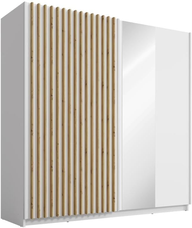 Armadio Vente-unique L200 TINDANIA, 2 ante, 200,3 × 62 × 198,5 cm, legno, MDF, Bianco, con ante scorrevoli