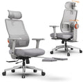 Sedia da ufficio Newtral, Grigio, regolabile, con poggiapiedi, con poggiatesta, con braccioli, per ufficio
