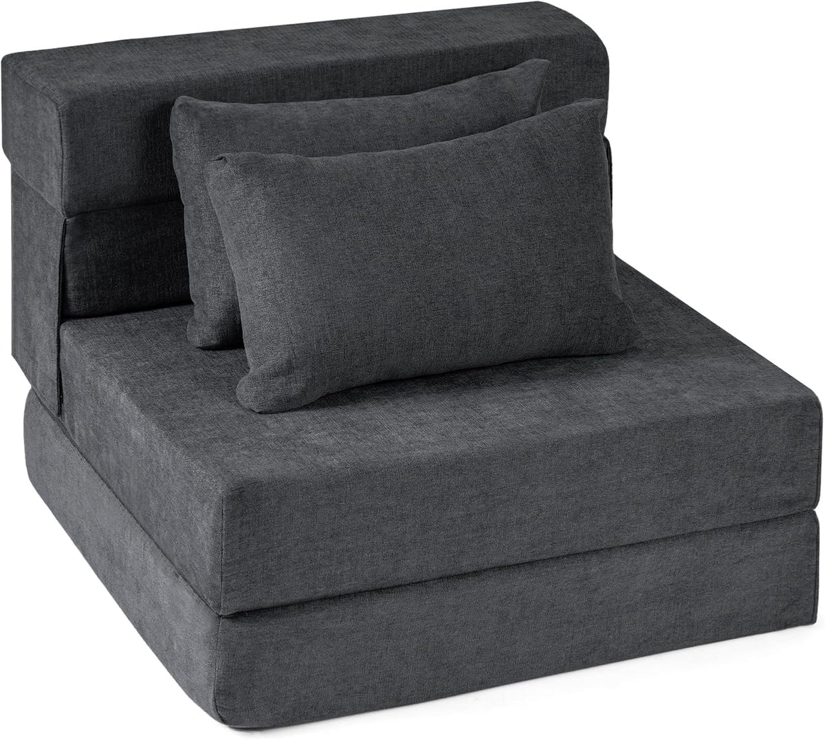 Divano letto COSTWAY, 2 posti, 3 in 1, ciniglia, tessuto, Grigio, trasformabile, con funzione letto, pieghevole, imbottito, per soggiorno