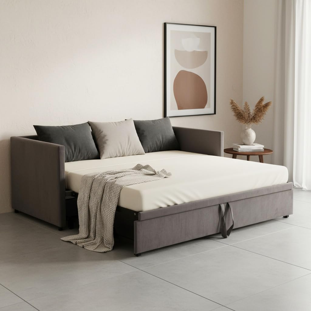 Divano letto RXMORI, matrimoniale, 180 × 200 cm, legno, MDF, con braccioli, con rete a doghe, imbottito, per soggiorno