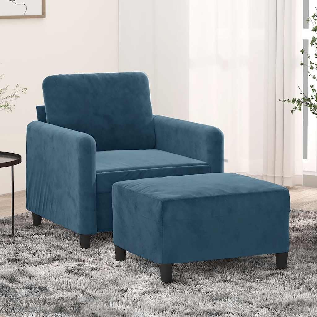 Poltrona relax Ziaphsol, 78 × 77 × 80 cm, velluto, Blu, con funzione letto, con contenitore, con poggiapiedi, con braccioli, imbottita