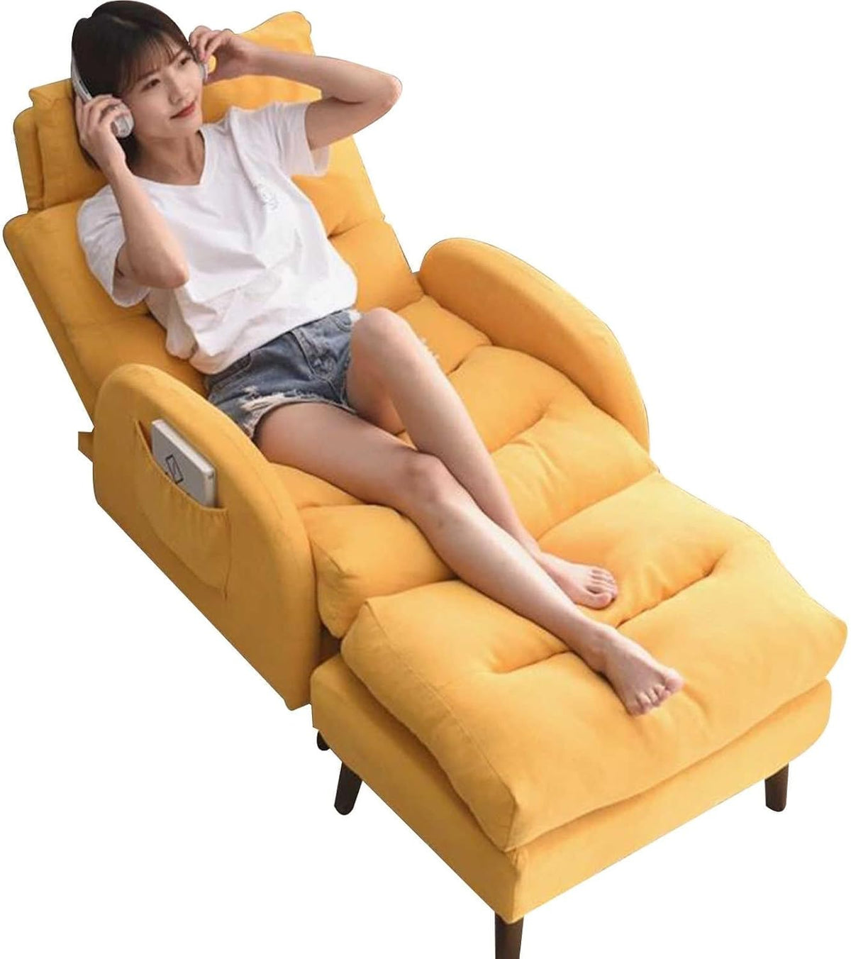 Poltrona letto, 73,5 × 69 × 89 cm, 52 × 39 × 30 cm, velluto, lino, con cuscino, reclinabile, regolabile, con poggiapiedi, per soggiorno