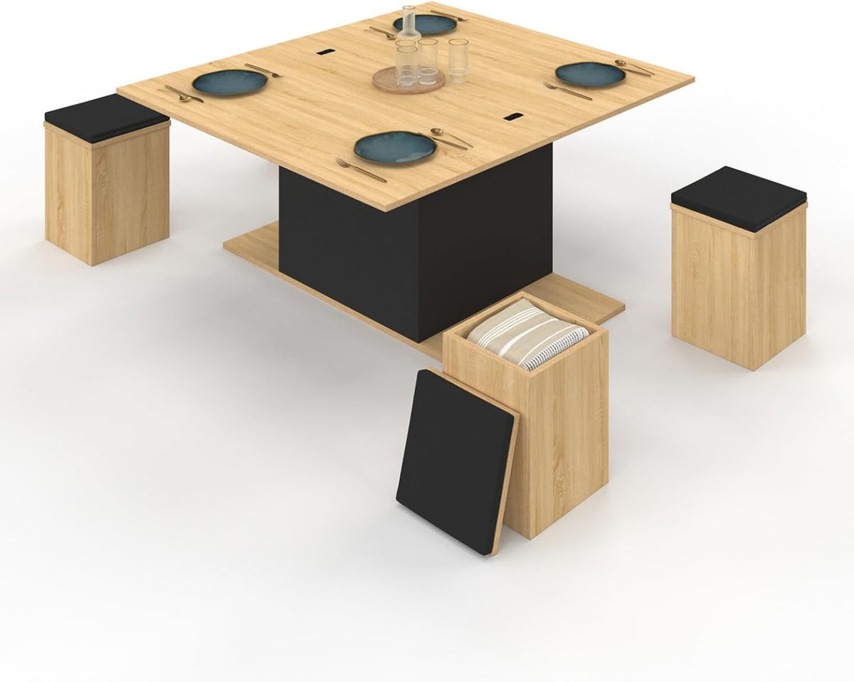 Tavolo da pranzo IDMarket, legno, Nero, trasformabile, per sala da pranzo e cucina