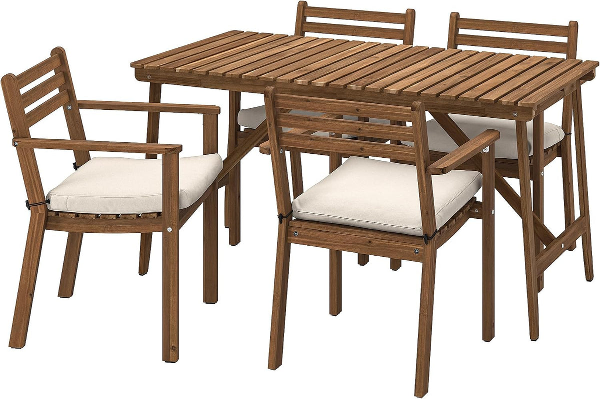 Tavolo Protuning, 4 sedie, 143 × 75 cm, Marrone scuro, per giardino e terrazzo