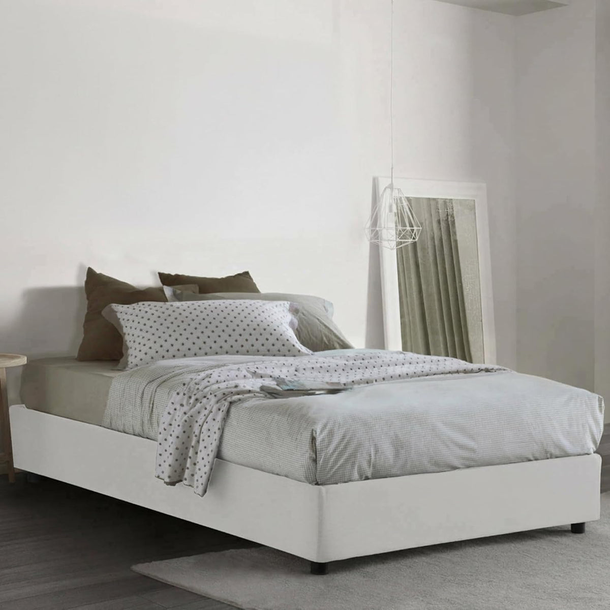 Letto Talamo Italia, 120 × 190 cm, tessuto, Bianco, con contenitore, con rete a doghe, sfoderabile, imbottito, per camera da letto