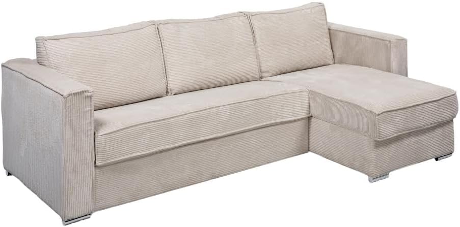 Divano letto Vente-unique LORETO, 278 × 152 × 90 cm, velluto, Beige, per soggiorno