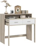 Tavolo HOMCOM, 2 cassetti, 95 × 35 × 87cm, legno, Bianco e rovere, allungabile, per soggiorno
