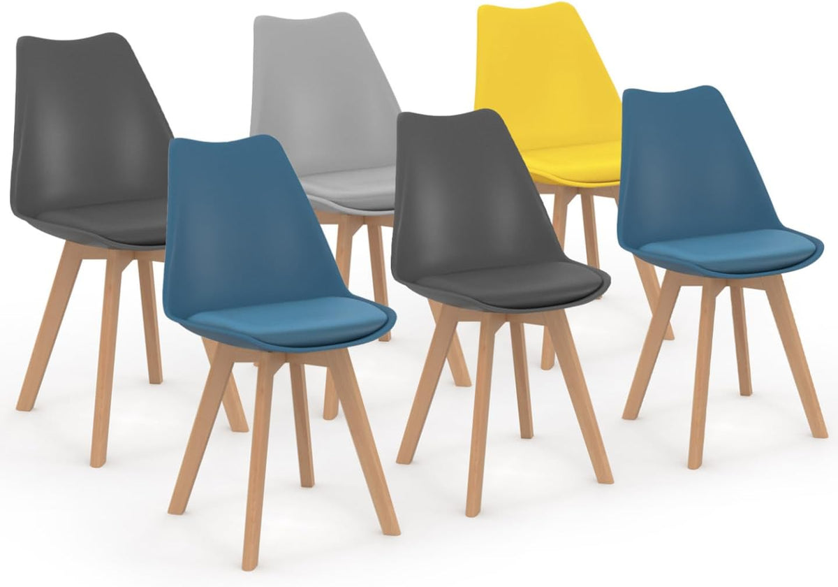 Sedia IDMarket, Lote de 6 sillas escandinavas SARA mezcla de colores azul x2, gris oscuro x2