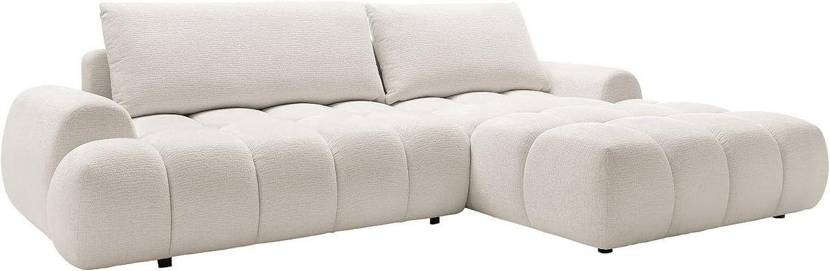 Divano angolare Vente-unique, 280 × 177 × 86 cm, ciniglia, tessuto, Beige, allungabile, pieghevole, imbottito, per soggiorno