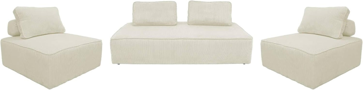 Divano modulare Alice's Garden, 4 posti, 180 × 90 × 78 cm, velluto, Crema, sfoderabile, per soggiorno