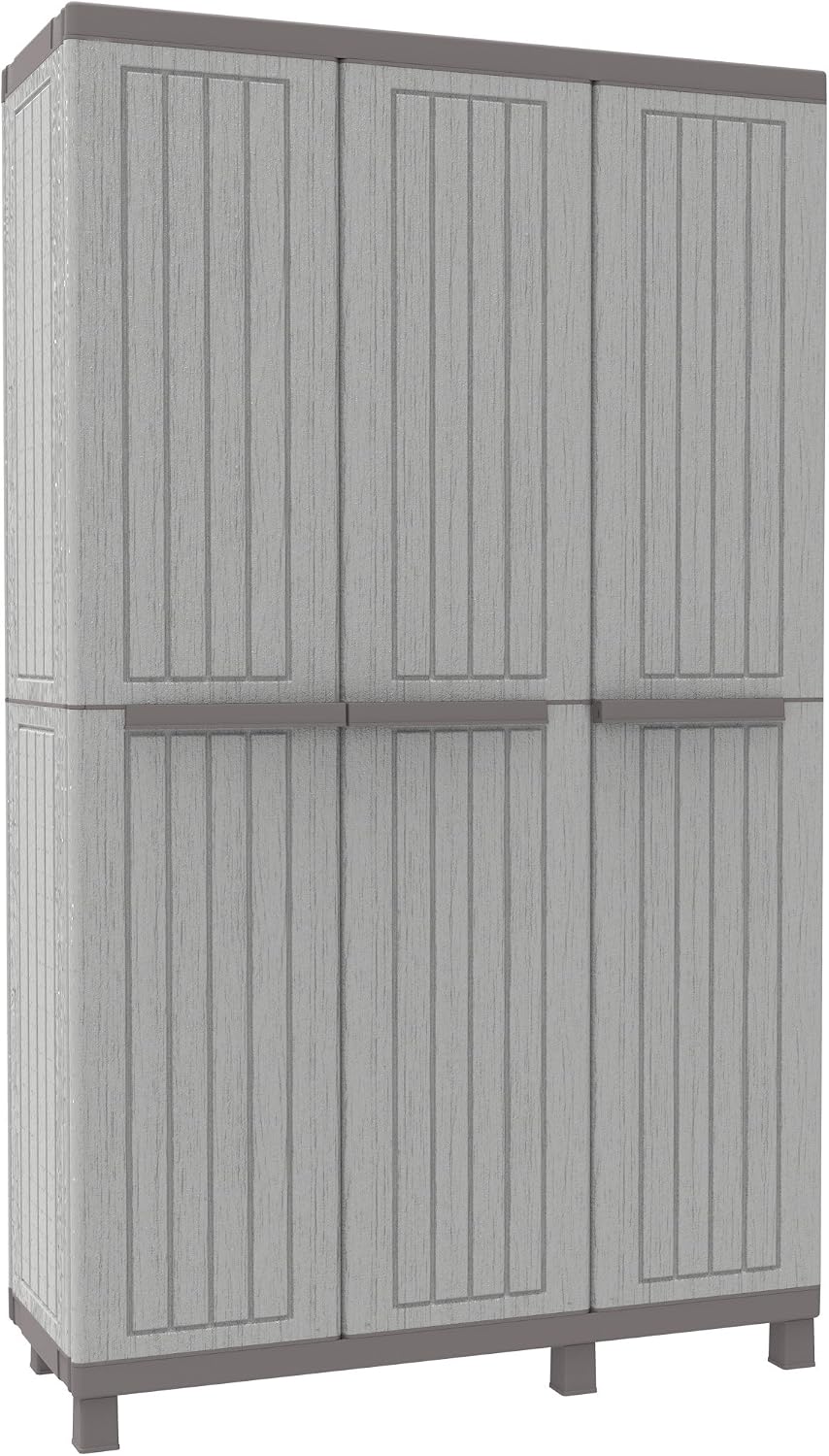 Armadio TERRY, 3 ante, 102 × 39 × 170 cm, legno, plastica, per giardino e terrazzo