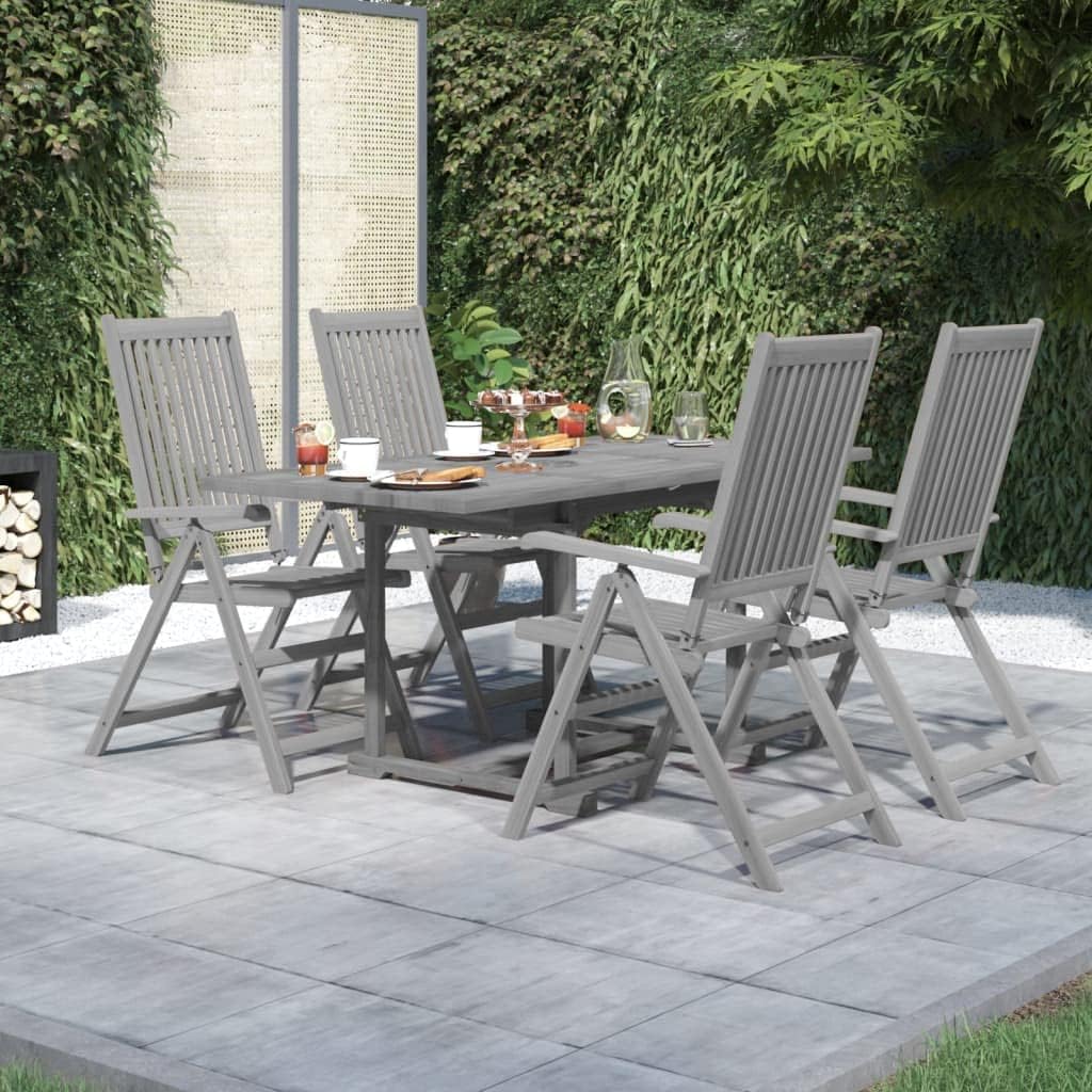 Set da pranzo da giardino kithwjll, 4 sedie, legno, Grigio, regolabile, allungabile, pieghevole, per giardino e terrazzo