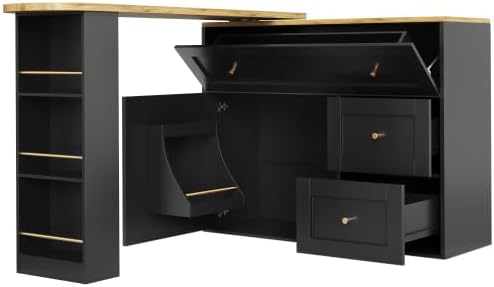 Tavolo da bar Oxtao, 204 × 39 × 105 cm, MDF, metallo, Nero, allungabile, pieghevole