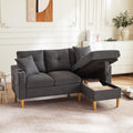 Divano angolare HaoChrymec, 3 posti, 175 × 129 × 90cm, lino, tessuto, Grigio scuro, con contenitore, per soggiorno