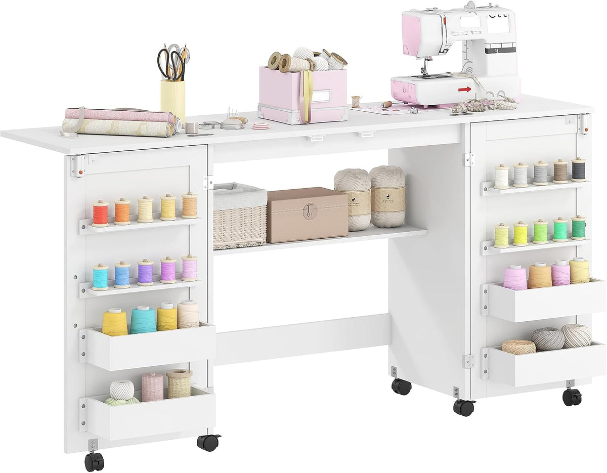 Mobile per macchina da cucire HOMCOM, 2 ante, Bianco, pieghevole